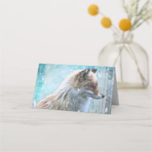Niedlicher Furry Fox auf Blue Grunge Hintergrund Platzkarte