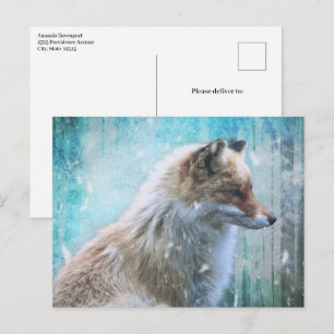 Niedlicher Furry Fox auf Blue Grunge Hintergrund Postkarte
