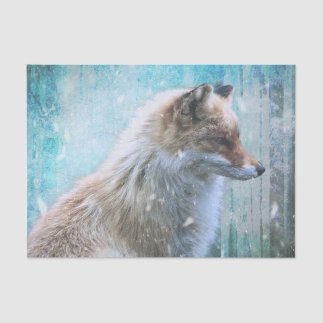 Niedlicher Furry Fox auf Blue Grunge Hintergrund Seidenpapier (Vorderseite)