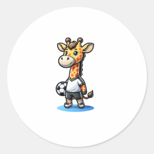 Niedlicher Fußballspieler Giraffe. Runder Aufkleber