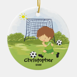 Niedlicher Fußballspieler Sport Weihnachtsdekorati Keramikornament