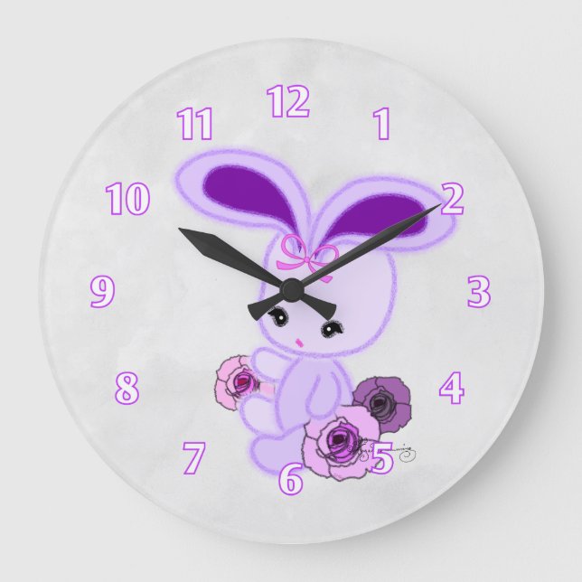 Niedlicher Fuzzy Gothic Bunny Große Wanduhr (Vorderseite)