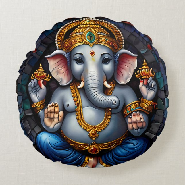 Niedlicher Ganesh Blue Elephant Rundes Kissen (Vorderseite)