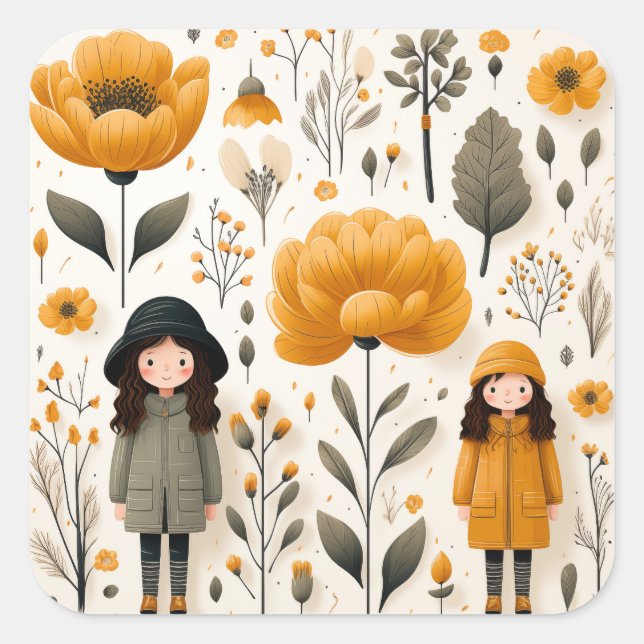 Niedlicher Gartenaufkleber Quadratischer Aufkleber (Vorderseite)