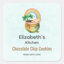 Niedlicher Gartenplanter mit Regenbogen & Clover K Quadratischer Aufkleber