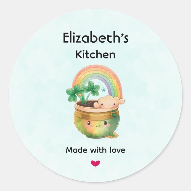 Niedlicher Gartenplanter mit Regenbogen & Clover K Runder Aufkleber (Vorderseite)