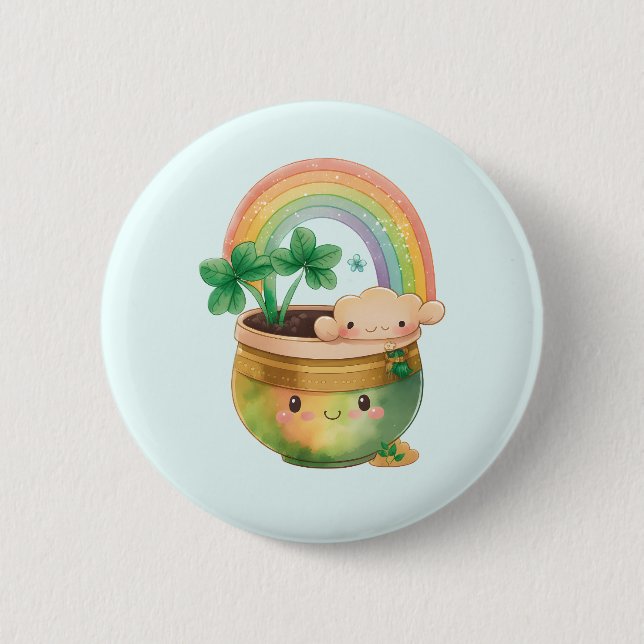 Niedlicher Gartenplanter mit Regenbogen & Klee Button (Vorderseite)