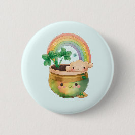 Niedlicher Gartenplanter mit Regenbogen & Klee Button