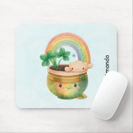 Niedlicher Gartenplanter mit Regenbogen & Klee Mousepad