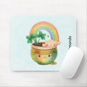Niedlicher Gartenplanter mit Regenbogen & Klee Mousepad
