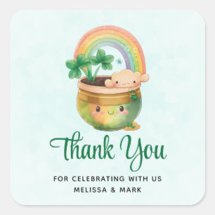 Niedlicher Gartenplanter mit Regenbogen und Party Quadratischer Aufkleber