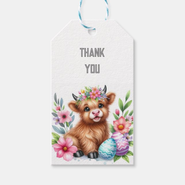 Niedlicher Geburtstag der Hochlandkuh Geschenkanhänger (Vorderseite)