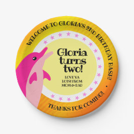 Niedlicher Geburtstag Girl Pink Dolphin in der Son Pappteller