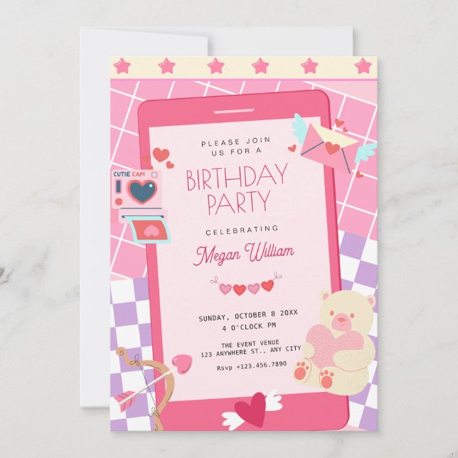 Niedlicher Geburtstag in Rosa Einladung (Vorderseite)