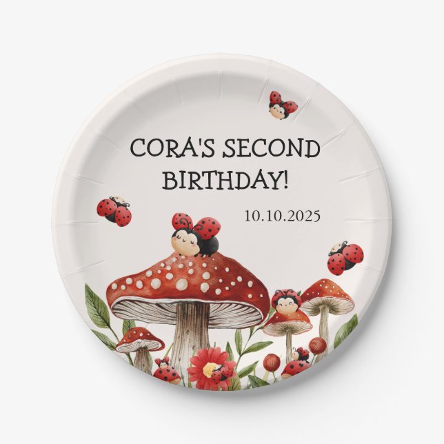 Niedlicher Geburtstag unseres kleinen Ladybug-Mädc Pappteller (Vorderseite)