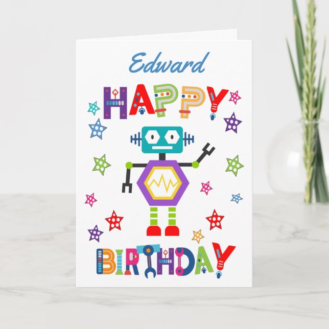 Niedlicher Geburtstag von Robot Children Karte (Vorderseite)