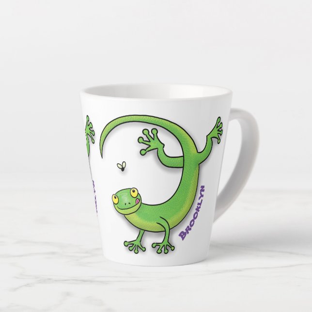 Niedlicher Gecko-Cartoon personalisiert Milchtasse (Rechte Ecke)