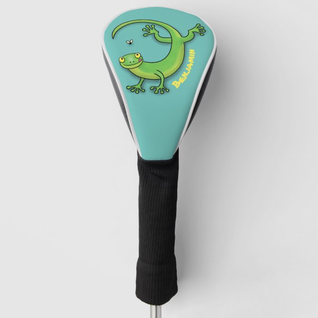 Niedlicher Gecko-Eidechse, personalisierter Cartoo Golf Headcover (Vorderseite)