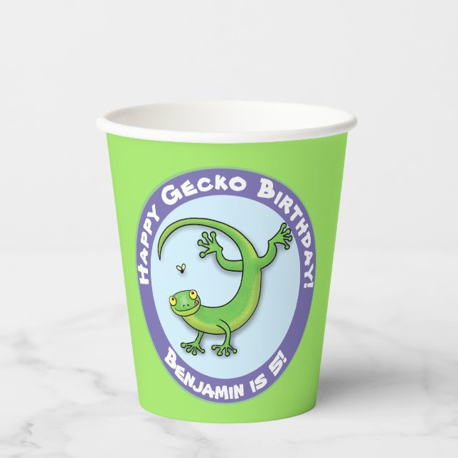 Niedlicher Geckos-Cartoon Pappbecher (Vorderseite)