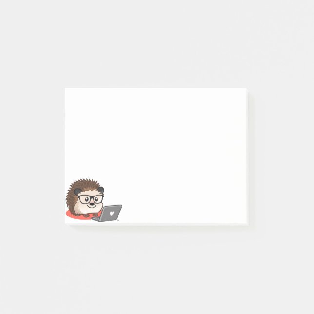 Niedlicher Geeky Nerdy Igel auf einem Post-it Klebezettel (Vorderseite)