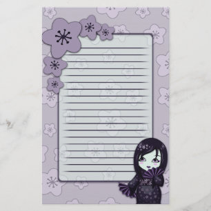 Niedlicher Geisha schwarz und lila Kirschblüten Briefpapier