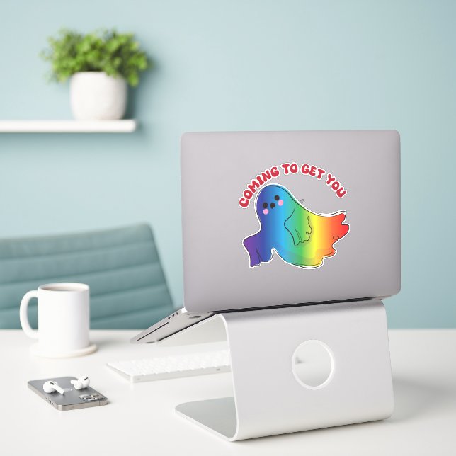 niedlicher Geist Aufkleber (Laptop auf Schreibtisch)
