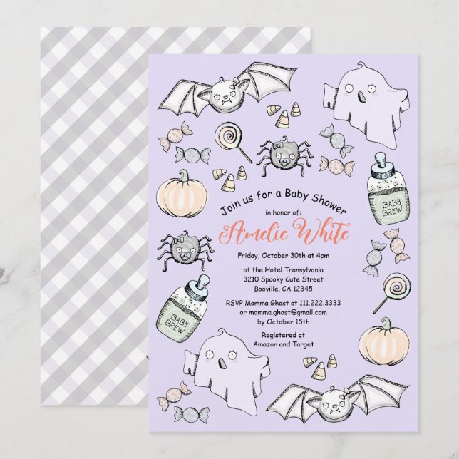 Niedlicher Geist, Bat & Spider Halloween Kinderdus Einladung (Vorne/Hinten)