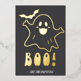 Niedlicher Geist "Boo!" Halloween-Design mit Bat Folieneinladung