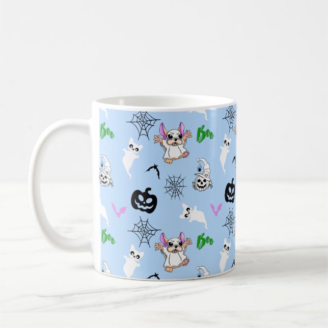 Niedlicher Geist Französisch Bulldog Kürbis Hallow Kaffeetasse (Links)