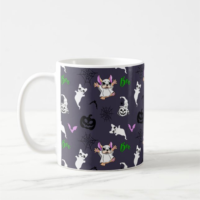 Niedlicher Geist Französisch Bulldog Kürbis Hallow Kaffeetasse (Links)