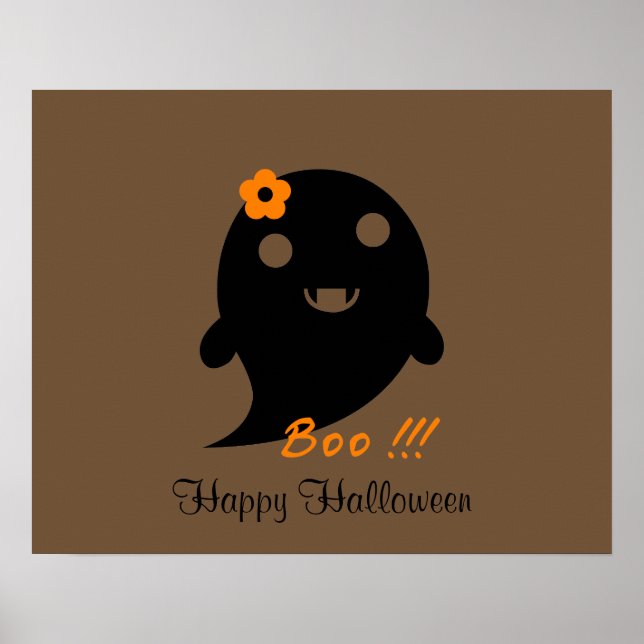 Niedlicher Geist mit Blume und Wort "Boo" Poster (Vorne)