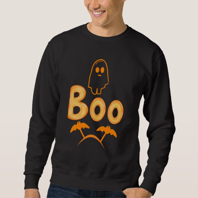 Niedlicher Geist mit "Boo" Typografie Halloween Sweatshirt (Vorderseite)