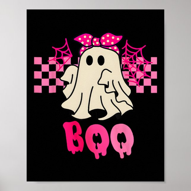 Niedlicher Geist mit Bow-Boo-Halloween für Mädchen Poster (Vorne)