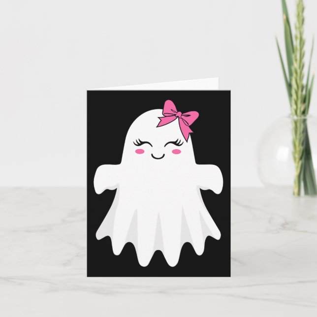 Niedlicher Geist mit Bow-Boo-Halloween-Kostüm für  Karte (Vorderseite)