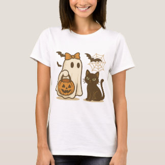 Niedlicher Geist mit Bow und Black Cat - Spooky Ka T-Shirt