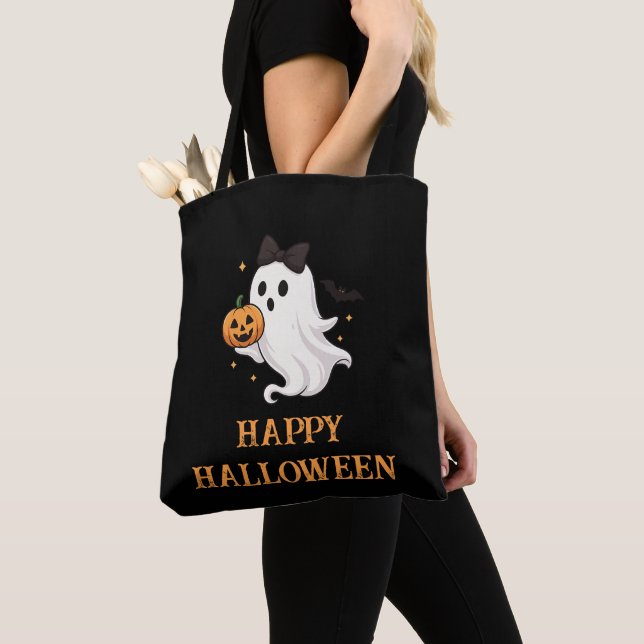 Niedlicher Geist mit Bow und Pumpkin | Halloween (Von Nahem)
