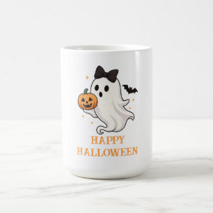 Niedlicher Geist mit Bow und Pumpkin   Halloween Kaffeetasse