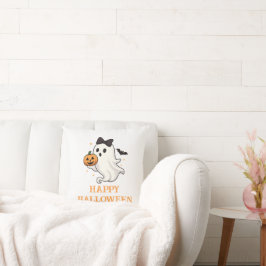 Niedlicher Geist mit Bow und Pumpkin | Halloween Kissen