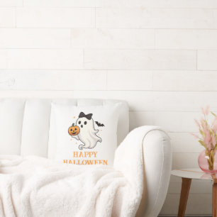 Niedlicher Geist mit Bow und Pumpkin Halloween Kissen