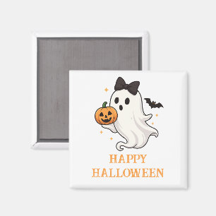 Niedlicher Geist mit Bow und Pumpkin Halloween Magnet