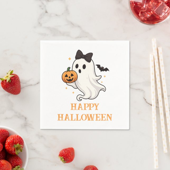 Niedlicher Geist mit Bow und Pumpkin | Halloween Serviette (Beispiel)