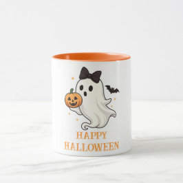 Niedlicher Geist mit Bow und Pumpkin | Halloween Tasse