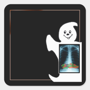 Niedlicher Geist mit Candy Halloween Quadratischer Aufkleber