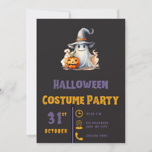 Niedlicher Geist mit Jack-O' Lantern Schwarzes Hal Einladung