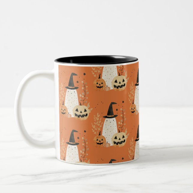 Niedlicher Geist mit Jack - o-Lanterns Halloween-M Zweifarbige Tasse (Links)