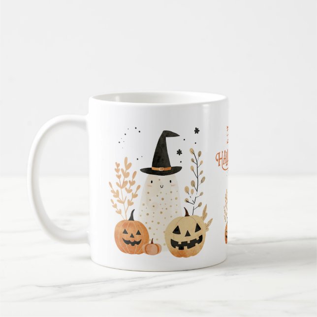 Niedlicher Geist mit Jack - o-Lanterns Happy Hallo Kaffeetasse (Links)