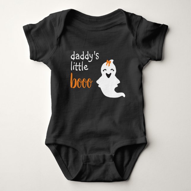 Niedlicher Geist mit Orange Bow Daddy's Little Boo Baby Strampler (Vorderseite)