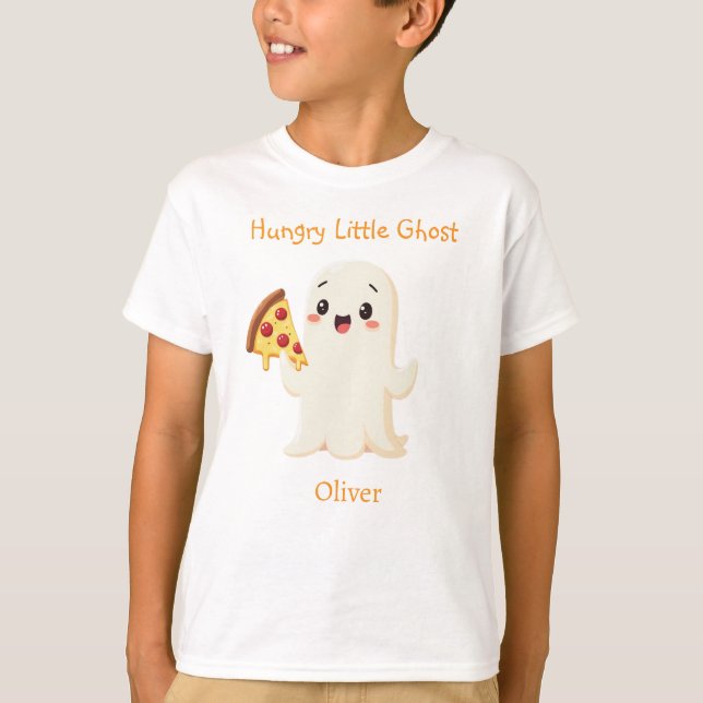 Niedlicher Geist mit Pizza.Funny Halloween.Persona T-Shirt (Vorderseite)