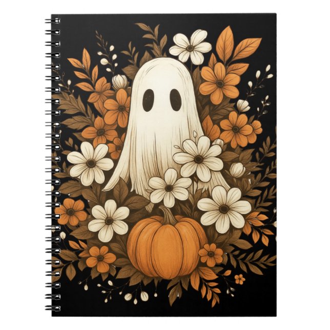 Niedlicher Geist mit Pumpkin & Fall Blume - Hallow Notizblock (Vorderseite)