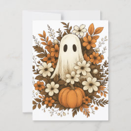 Niedlicher Geist mit Pumpkin & Fall Blume - Hallow Postkarte